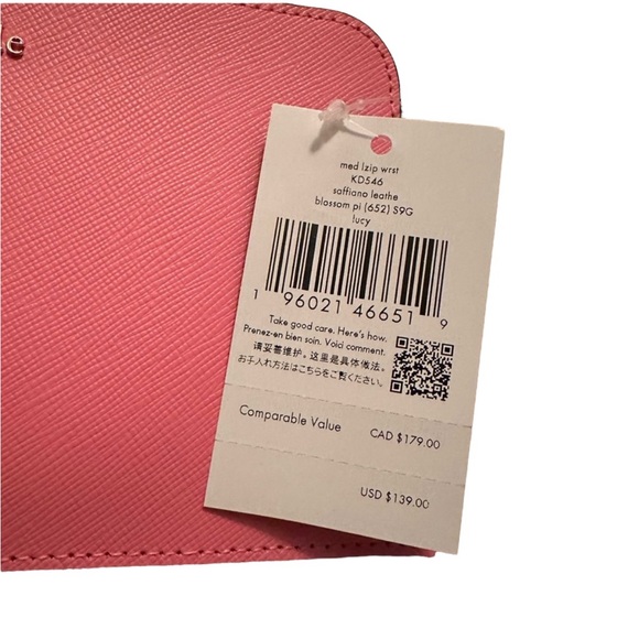 NWT Kate Spade Blossom Pink Minimalist Lucy Med L-Zip Saffiano Leather Wristlet - Picture 4 of 10